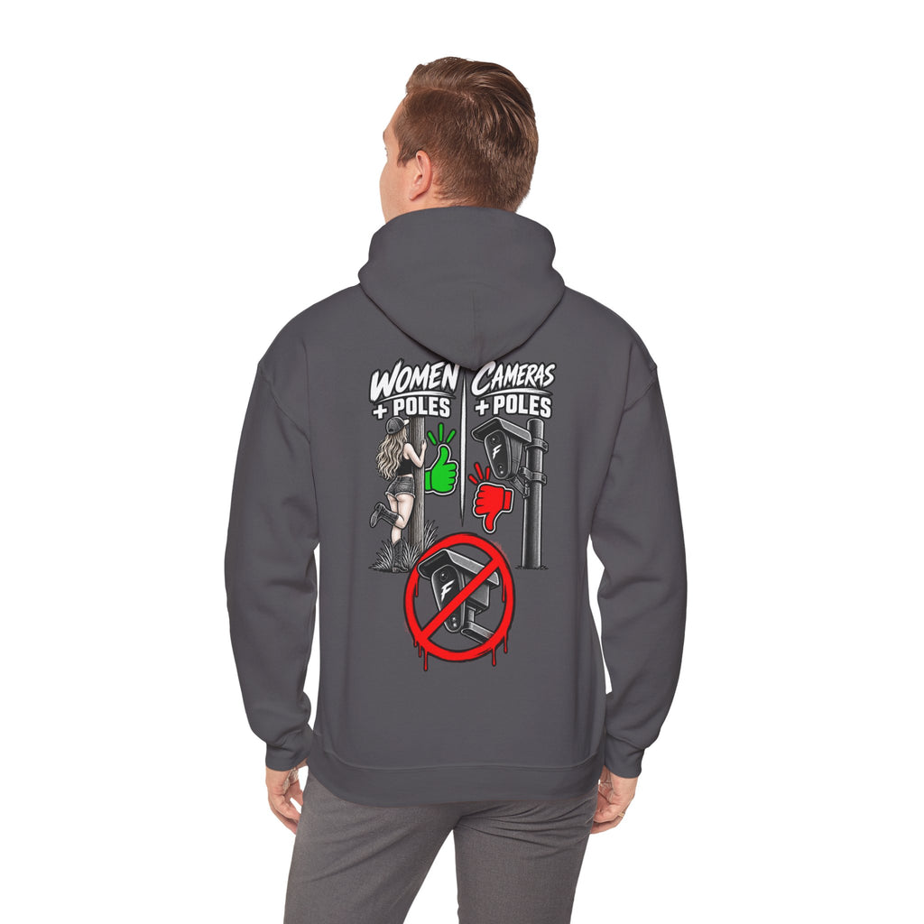 Pole Dancers vs. Photographers Hoodie — Women + Poles Design, No Cameras Allowed