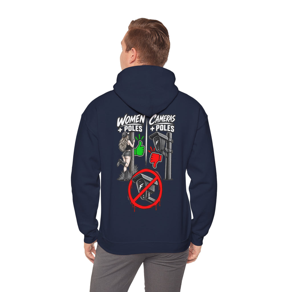 Pole Dancers vs. Photographers Hoodie — Women + Poles Design, No Cameras Allowed