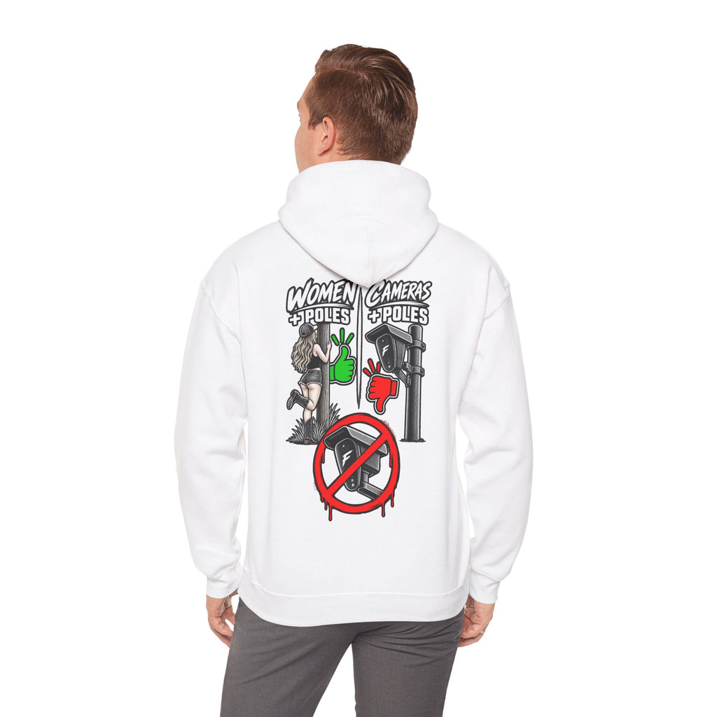 Pole Dancers vs. Photographers Hoodie — Women + Poles Design, No Cameras Allowed