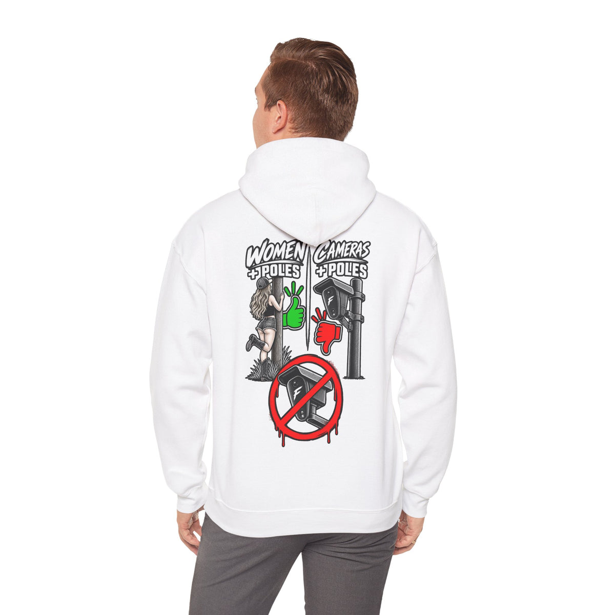 Pole Dancers vs. Photographers Hoodie — Women + Poles Design, No Cameras Allowed