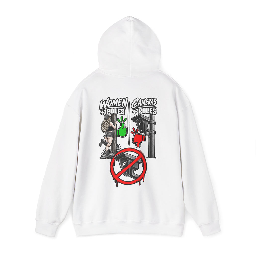 Pole Dancers vs. Photographers Hoodie — Women + Poles Design, No Cameras Allowed